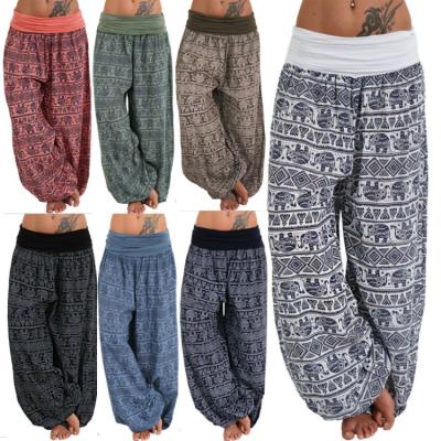 China Breathable Plus Size Pants Loose Printed Wide Leg Trousers Womens Casual Harem Pants for sale