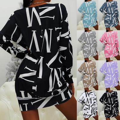 China 2021 Breathable Casual Loose Short Dress Long Sleeve Summer Dress Letter Print Casual Outfits for sale