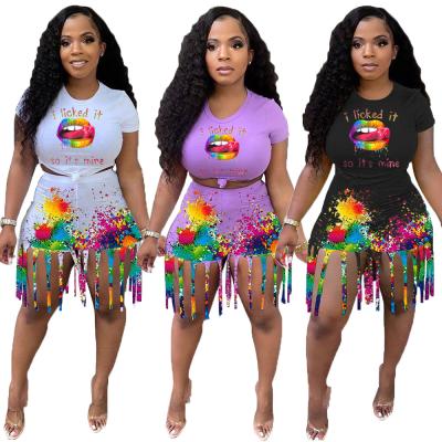 China Summer Breathable Women Clothing Shorts Sleeve Fashion Casual Splatter Ink Print Two Piece Set for sale