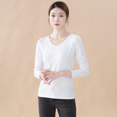 China 2021 Korean Style Long Sleeve Solid Color T-shirt Ladies All-match Slim Dip Shirt Female Plus Size Top Wholesale for sale