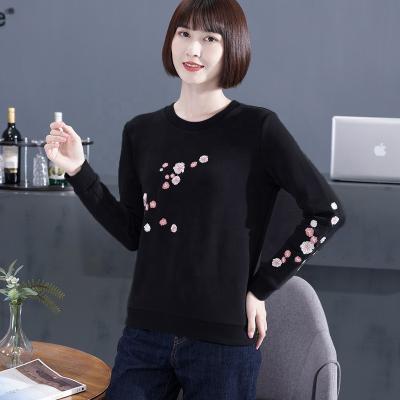 China Anti-Wrinkle Sweater Long Sleeve Shirt Plum Embroidered Loose Casual Outer Round Neck Embroidered Jacket Autumn Women's Clothing for sale