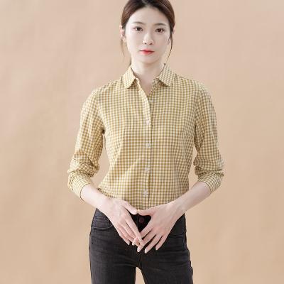 China 2021 New Women's Early Autumn Shirt Plaid Lapel Casual Loose Straight Blouse Long Sleeve Simple Anti-Shrink for sale