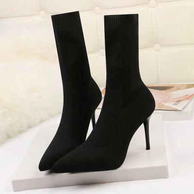 China 2021 new anti-skid ladies headed high quality and high heel fashion boots elastic boots for sale