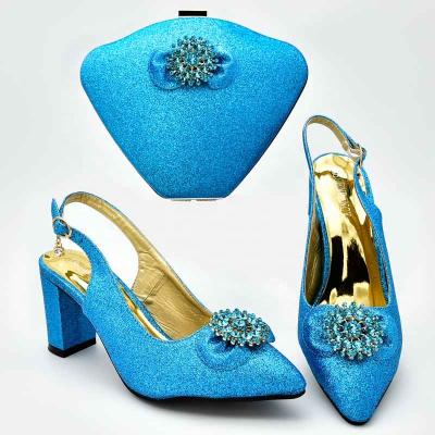 China Size Increasing AX6082 Nigeria Party Shoes And Bag Set / Italian Blue Shoes And Matching Bags Woman for sale