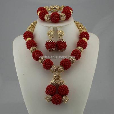 China KJ2397 Elegant Nigerian Orange Color Beads Necklace Set Jewelry Necklace For Party for sale