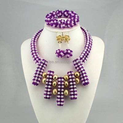 China New Garment KJ2417 Fashions Nigerian Purple Color Beads Jewelry Sets Wedding Jewelry Designs Necklace Beads Sets for sale