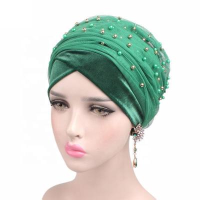 China A608 African Fashion European American Custom Color Velvet Turban With Stones For Women for sale