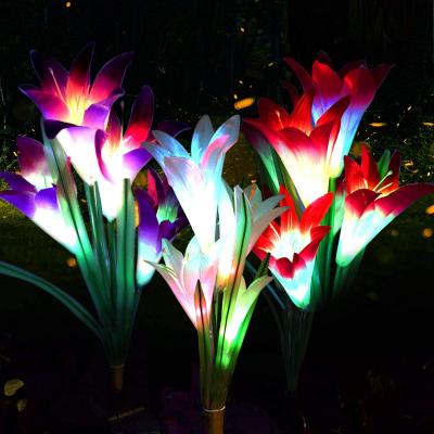 China Stainless Steel Solar Powered 4Led 2Pack RGB Lily Flower Stake Variable Garden Spotlight for Garden Decoration for sale