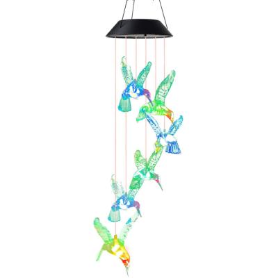 China Garden Hummingbird Color Changing Decorative Outdoor Hanging Solar Wind Chime Patio Light for sale