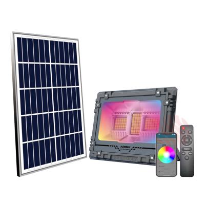 China Wifi+Music+Changing Wifi IP65 100W RGB LED Solar Smart Clear Color 39 LED Outdoor Waterproof Flood Light Waterproof Flood Light for sale