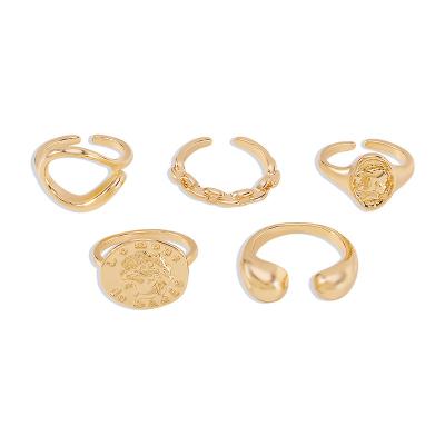 China Geometric Letter Disc Punk Exaggerated Relief Metal Set Ring Simplicity Joint Ring for sale