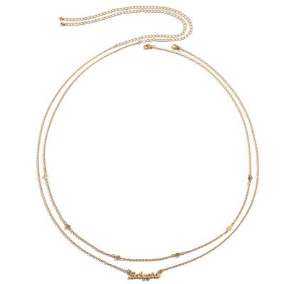 China Fashion Holiday Style Metal Letter Simple Dangling Waist Chain Female Sexy Body Chain Double Layer Body Chain for sale