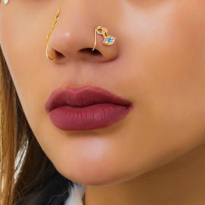 China New 2022 custom made romantic hip hop water drill bling mom 18K gold plated nonpuncture nose ring for sale