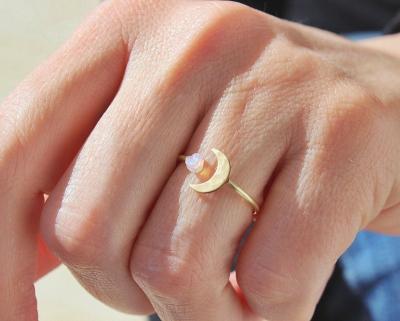 China Gold Color CLASSIC Mini Star Cute Moon Open High Quality Ring For Women Moonstone Opening Ring Jewelry Gift for sale