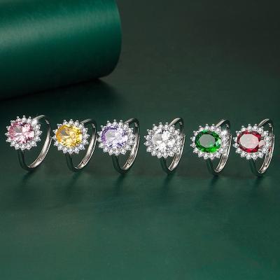 China WJ-ED35 Fashion Wedding Female Cubic Zircon Red Party Ring Engagement Pink Jewelry Blue Silver Color Accessories for sale