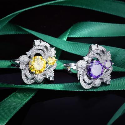 China CLASSIC Female Yellow/Purple Crystal Stone Rings Vintage Silver Color Wedding Ring For Women Fashion Luxury Engagement Jewelry for sale