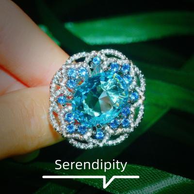 China New CLASSIC Fashion Trend High Quality Ring Inlay Blue Cubic Zircon Flower Women Wedding Engagement Anniversary Jewelry for sale