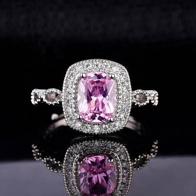 China Romantic Luxury Pink Topaz White Crystal Adjustable Ring For Women Fashion Jewelry Christmas Gift for sale