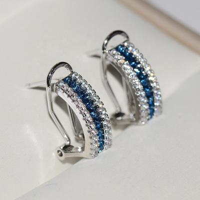 China CLASSIC Exquisite Blue Cubic Zircon Circle Stud Earrings For Women Wedding Female Jewelry Engagement Earrings for sale