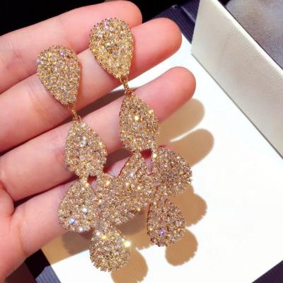 China Long Drop Earrings Romantic Exaggerated Luxury Rhinestone New Fashion Brand Full Dangle Earrings For Women Jewelry Gift for sale