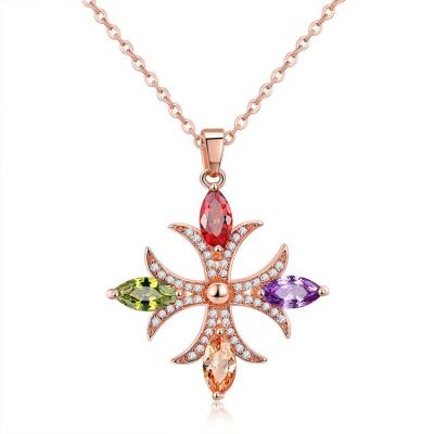 China CLASSIC Zircon Gemstones Crystal Necklace For Women Colors Cross Fashion Pendant Ornaments For Party Birthday Anniversary Gift for sale