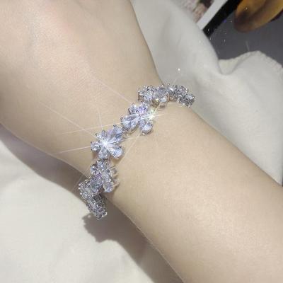 China Silver Color Wedding CLASSIC Crystal Flower Ring Bangle For Women Girls Party Jewelry Wholesale for sale