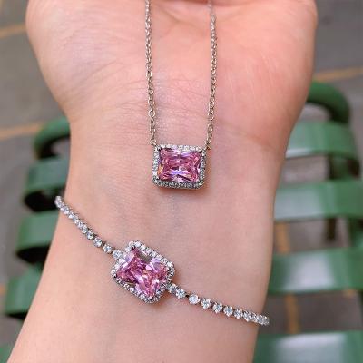 China New Square Vintage Jewelry Sets Necklace&Bracelet Wedding Jewelry For Women Wedding Party Bridal Sets for sale