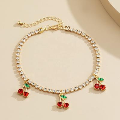 China Fashion Romantic Crystal Cherry Anklet For Women Boho Gold Silver Color Sweet Fruit On Leg Foot Bracelet Trend Foot Accessories Jewelry for sale