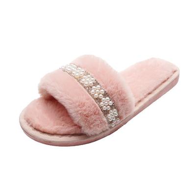 China 2022 New Fashion Trend Bedroom Fur Pearl Cotton Platform Elastic Fluffy Plush Slips Slippers For Women for sale