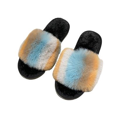 China 2022 Fashion Trend Colors Kids Girls Bedroom Cotton Slides Mixed Fluffy Platform Slippers Elastic Lamb Fur Slippers For Women for sale