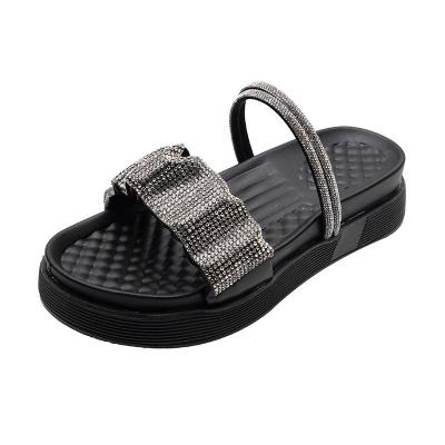 China Wholesale Fashion Trend Rhinestone Adult Wedge Unique Women Thick Sandals Waterproof Beach Slides Rubber Slippers for sale