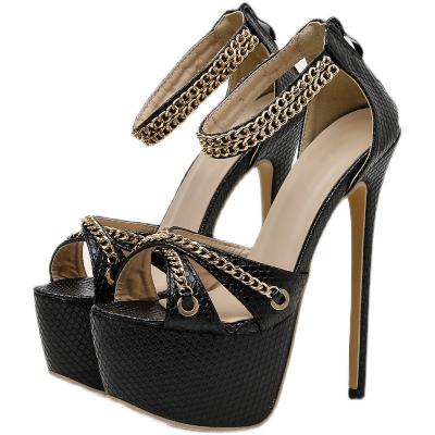 China 2021 Fashion Trend OEM Soft Female Diamond Strap Shoes Stilettos Ankle Women Platform Sandals Chain High Heels for Women and Ladies for sale