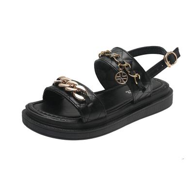 China Fashion Trend Best Selling Casual Gold Buckle Platform Women Slippers Beach Chain Rubber Sandals For Girls for sale