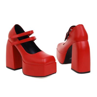 China Women Lit Shop Chunky Strange High Heel Dress Shoes Leather Platform Mary Jane Shoes Ladies Pumps for sale