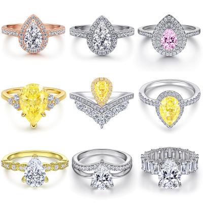 China Romantic Drop-shaped zircon silver ring European and American cross-border fashion yellow diamond high carbon diamond 925 sterling silver for sale