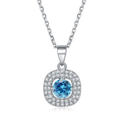 China Romantic s925 sterling silver colored zircon colorful treasure pendant square aquamarine necklace female niche design light luxury clavic for sale