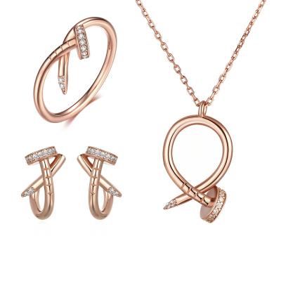 China Romantic New simple ring high-end fashion 925 silver necklace earrings ins sterling silver jewelry set three-piece set for sale