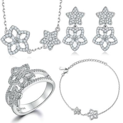 China Romantic European and American Sterling Silver Star Jewelry Set Four-piece Bracelet Necklace Earrings Ring S925 silver Jewelry Set for sale