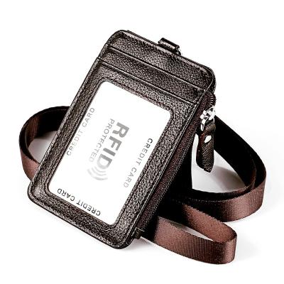 China Hot New Pebble RFID Leather Card Holder With Lanyard For Wholesale for sale