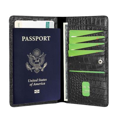 China Customized Rfid Folding Blocking Leather Travel Passport Wallet for sale