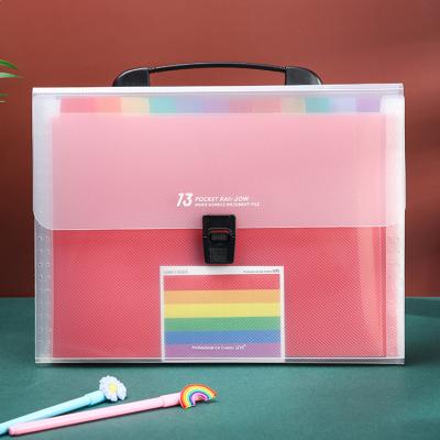 China High Quality Rainbow Index Document Folder 13 Pocket A4 Folder Organ Expanding Bag With Handle pp Filling Product Office Supplies for sale