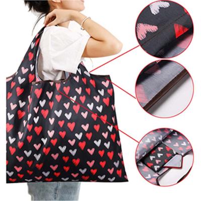 China Custom Eco Friendly Recycle Reusable Folding Grocery Shopping Bag Nylon Folding Tote Bag Polyester Tote Bag for sale