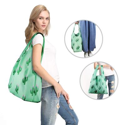 China Eco-friendly Recyclable Reusable Custom Nylon Polyester Tote Folding Tote Bags Eco-friendly Eco-Friendly Travel Shopping Foldable Bag Waterproof for sale