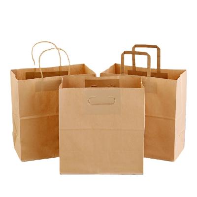 China Recycled Materials Custom Your Own Logo Blank Brown Gift Bag Shopping Takeaway Food Packaging Bolsas de Papel Kraft Paper Bag With Wide Rope Handle for sale