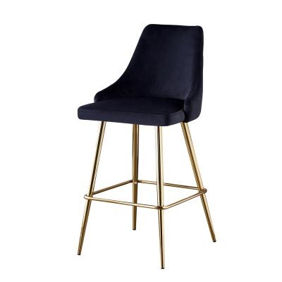 China Modern Gold Finish Wholesale Unfoldable Furniture Velvet Fabric Cushion Black Bar Stool for sale