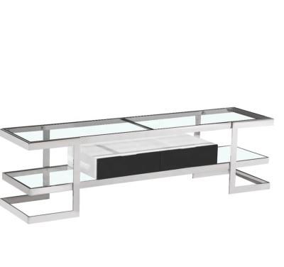 China Adjustable (other) morden latest design tempered glass stainless steel sliver corner TV stands for sale