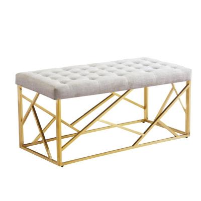 China Some Assembly Needed Modern Gray Fabric Dining Ottoman Bench With Gold Stainless Steel Legs for sale