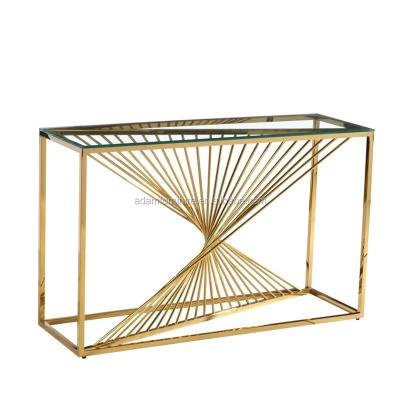 China Hot Selling Square Console Table Furniture Living Room Console Table Luxury Glass Stainless Steel (Other) Adjustable for sale