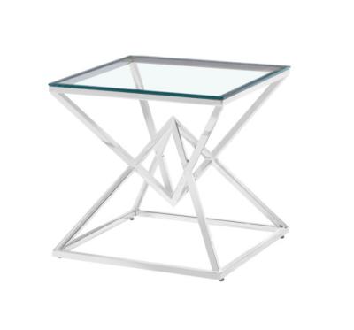 China Hot Sale Unfoldable End Tables Tempered Glass End Tables Bedroom Night Stand With Silver Stainless Steel Base for sale