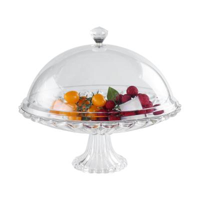 China Einglish Clear High Foot Acrylic Cake Tray With Cover Fruit Tray Viable With Stand for sale